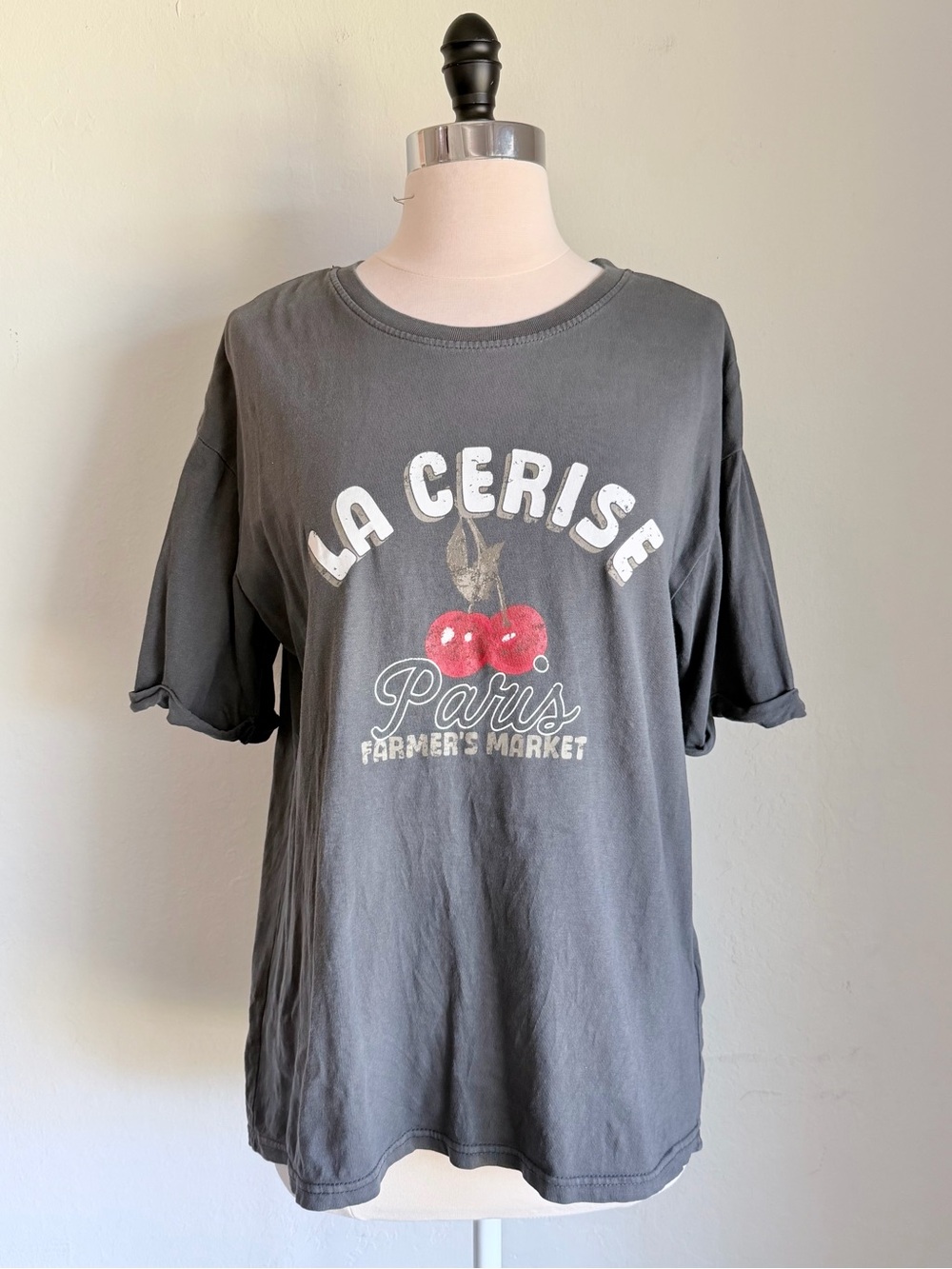 C&C California 'La Cerise Paris' Short Sleeve Cotton Tee Cherry Graphic, Gray